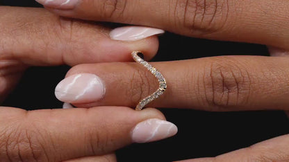 14K Yellow Gold Minimalist Wave Diamond Ring – Stackable Anniversary Ring