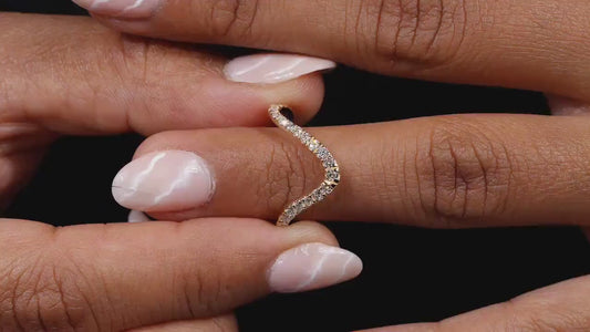 14K Yellow Gold Minimalist Wave Diamond Ring – Stackable Anniversary Ring
