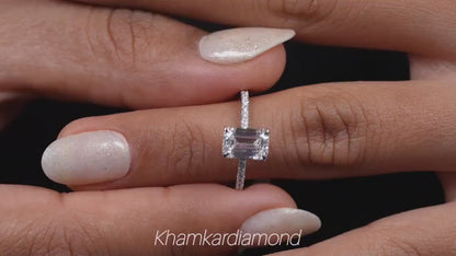 1.50Ct Emerald Cut Lab Diamond Hidden Halo Ring
