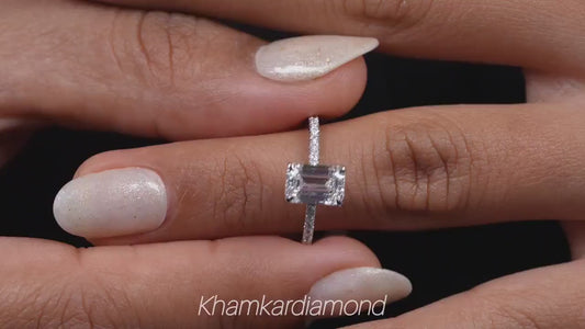 1.50Ct Emerald Cut Lab Diamond Hidden Halo Ring