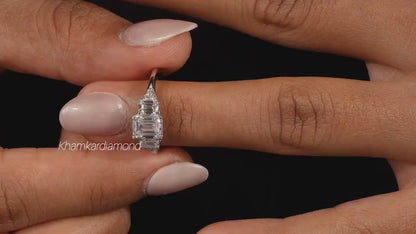 1.65TCW Emerald Cut Lab Diamond Trilogy Ring For Her