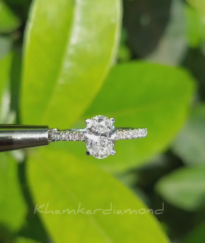 1 CT Oval Lab Diamond Pave Ring, IGI Certified, Engagement/Wedding Gift