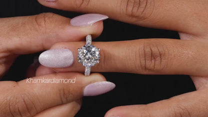 4.00 Ct Portuguese Cut Lab Diamond Ring – 3-Side Pavé Engagement Ring