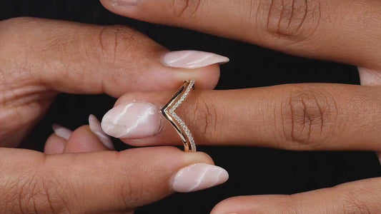 Lab Diamond Double Chevron Band – 14K Gold V Shape Ring