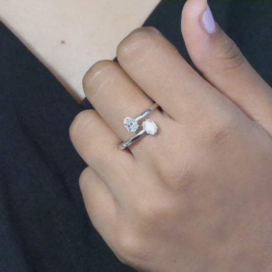 0.50 CT Each Octagon Cut Lab Grown Diamond Toi Et Moi Ring Wedding Ring Engagement Conflict Free Fancy Diamond Two Stone Ring