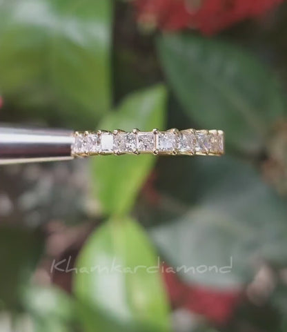 Princess Cut Lab Grown Diamond Half Eternity Wedding Band – Solid Gold
