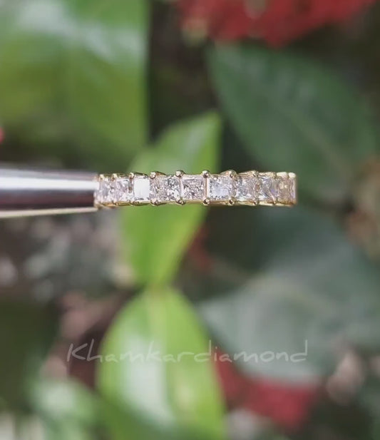 Princess Cut Lab Grown Diamond Half Eternity Wedding Band – Solid Gold