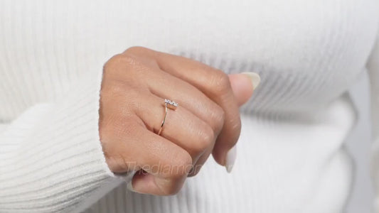 Three Stone Lab Diamond Ring 14K Gold Minima Ring for Women