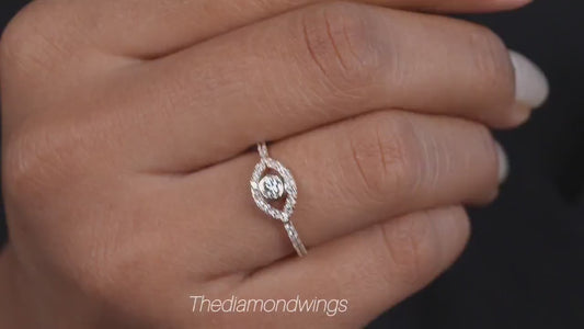 Evil Eye Lab Diamond Ring 14K Gold Dainty Protection Ring