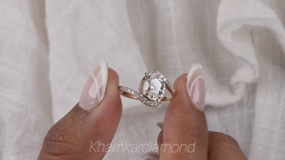 Oval Lab Diamond Bypass Pave Engagement Ring