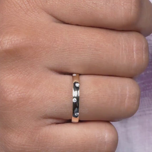 14K Gold Flush Set Round Lab Diamond Stacking Ring
