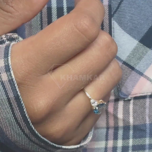 1.40 TCW Blue Colored Pear Cut Lab Grown Diamond Wedding Ring 3 Stone Diamond Ring For Perfect valentine's Gift Unique Engagement Ring