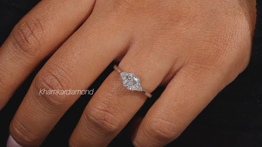 Cushion Cut Lab  Diamond Three Stone Engagement Ring with Trillion Side Diamonds
