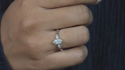 Marquise Lab Diamond Three Stone wedding ring