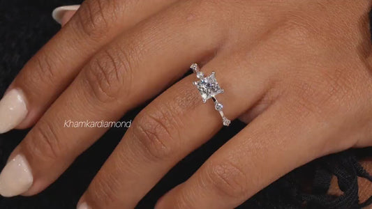 Princess Cut Lab Grown Diamond Engagement Ring,Distance Pave ring