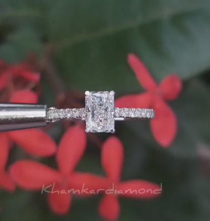 1CT Radiant Lab Diamond Halo Engagement Ring For Women
