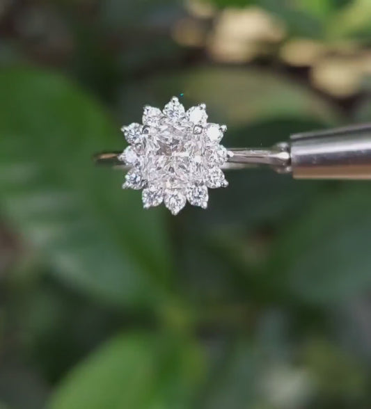 Cushion Cut Solitaire Lab Diamond Ring Halo Engagement Ring for Her