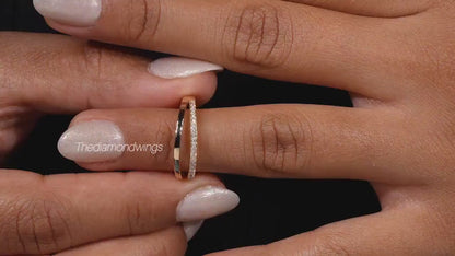 Lab Diamond Double Band Ring – 14K Gold Minimal Half Eternity Ring
