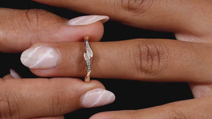 Round Lab Diamond Wave Ring – Minimal 14K Gold Stackable Ring