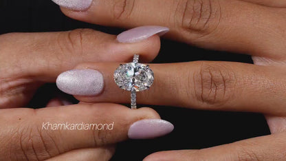 5CT Oval Lab Grown Diamond Hidden Halo Engagement Ring