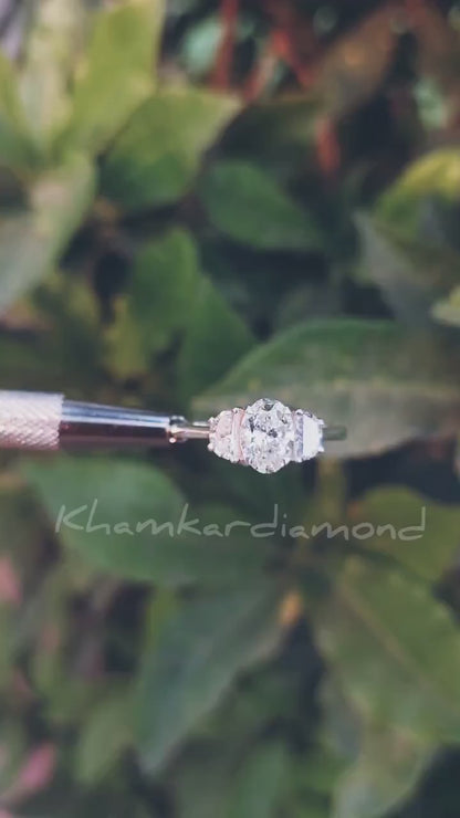 1.30CT Oval Lab Diamond Three Stone Ring, Half Moon Engagement Ring