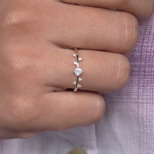 Lab Diamond Engagement Ring – Minimalist Art Deco Ring for Women