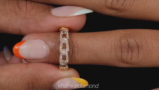 Round Lab Diamond Pave Chain Ring – 14K Gold Cuban Link Everyday Band