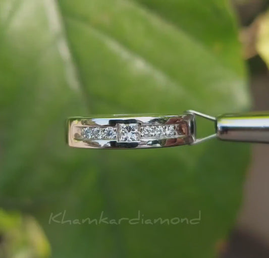 Princess Lab Grown Diamond Men's Wedding Band 14K White Gold Round Diamond Engagement Band Conflict Free Men's Diamond Band Gift For Husband