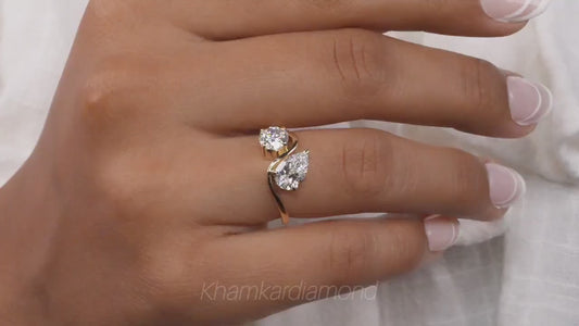 2CT Toi et Moi Diamond Ring – Round & Pear Ring for Her