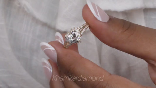 1.00CT Heart Lab Diamond Split Shank Halo Ring for her
