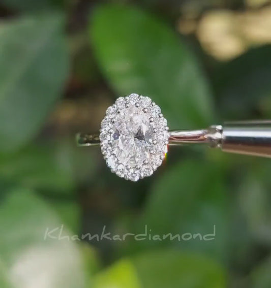 1CT Oval Cut Lab Diamond Ring | Halo Wedding Ring