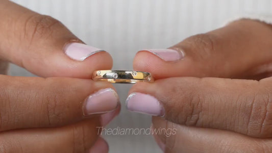 Lab Diamond Bezel Band Ring 14K Gold, Minimal Wedding Band