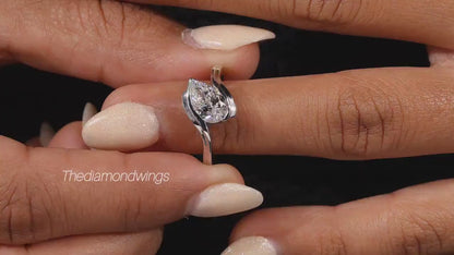1.00CT Pear Cut Lab Grown Diamond Half Bezel Engagement Ring