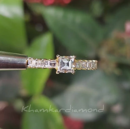 Carre Cut Lab Grown Diamond Engagement Ring in 14K White Gold