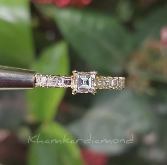 Carre Cut Lab Grown Diamond Engagement Ring in 14K White Gold