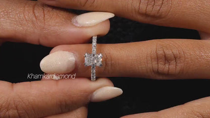 Radiant Lab Diamond Ring, Double Claw Pave Wedding Ring