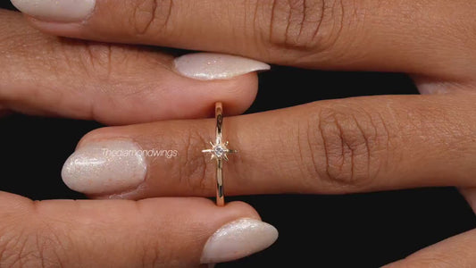 Lab Diamond Star Ring 14K Gold Minimalist Celestial Ring