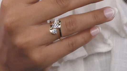 Round Lab Diamond Bypass Ring, 3 Stone Engagement Ring for Her