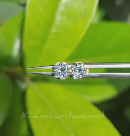 Light Blue Princess Cut Lab Grown Diamond Stud Earrings