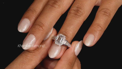 IGI Certified 1.50CT Emerald Cut Halo Engagement Ring