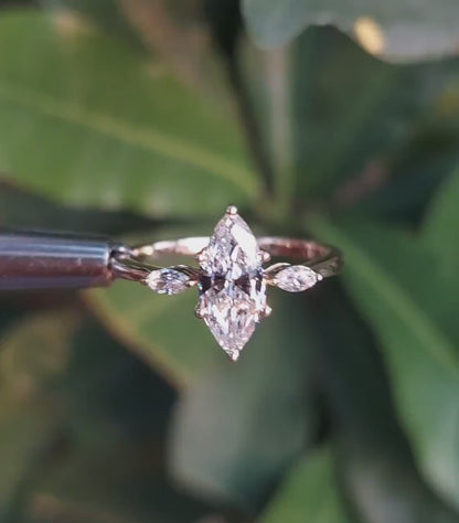 Marquise Cut Lab Grown Diamond Three Stone Engagement Ring in 14K Gold