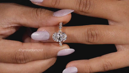 3.50CT Oval Lab Diamond Engagement Ring Marquise & Round Pave