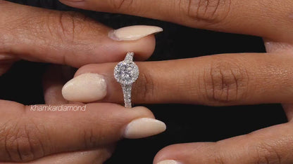 Round Lab Diamond Halo Engagement Ring – Split Shank