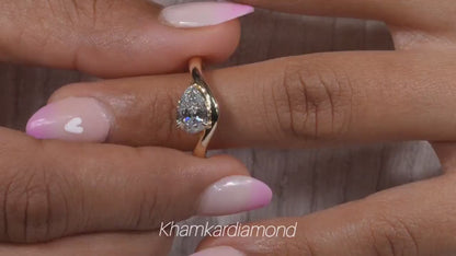 1CT Pear Lab Diamond Ring | Curved Solitaire Engagement Ring For Her