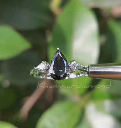 1CT Pear Cut Lab Diamond Ring, Three Stone Engagement Ring for Her