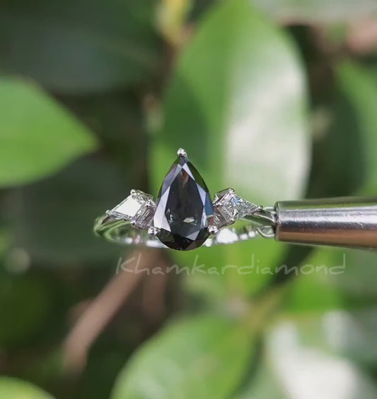 1CT Pear Cut Lab Diamond Ring, Three Stone Engagement Ring for Her