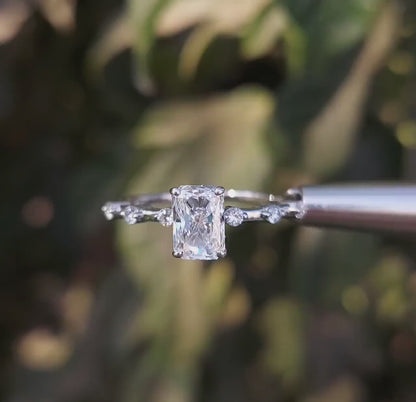 IGI Certified 1CT Radiant Cut Lab Diamond Pavé Engagement Ring