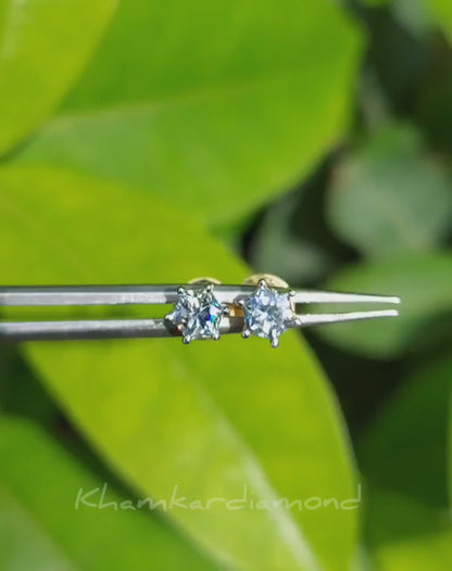 Light Blue Hexagon Lab Grown Diamond Solitaire Stud Earrings