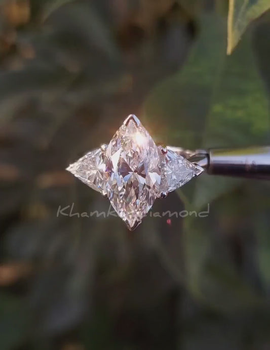 Marquise Cut Lab Grown Diamond Three Stone Engagement Ring