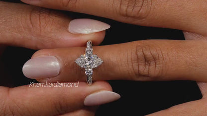 Marquise Lab Diamond Ring – 1–2 CT Twisted Three Stone Engagement ring